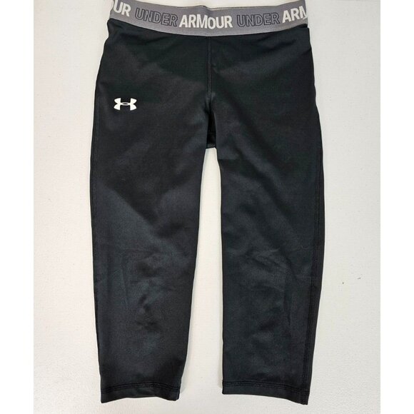 Girls L HeatGear Base Layer Sweatpant Lounge Athlesiure Black Capri Under Armour - Picture 1 of 6